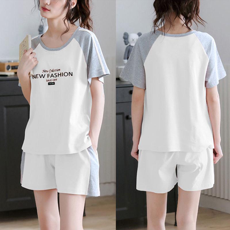 Sports Suit Home Service Pajamas Women's Summer Loose Short-sleeved Shorts Reduce Age and Slim Casual Two-piece Round Neck T-shirt + Shorts