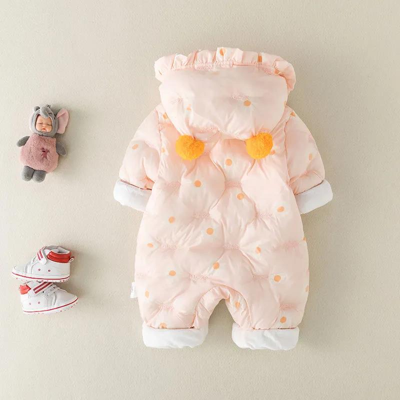 Baby Winter Clothes Thickened Hat Female Baby Out Climbing Clothes Holding Clothes Full Moon Princess One-piece Clothes Warm In Autumn and Winter