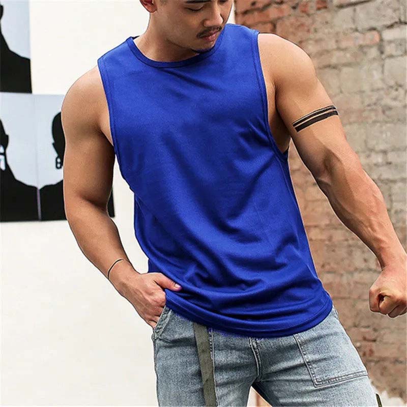 Quick-drying Sports Vest Men's Waistcoat Fitness Vest Sleeveless Shirt Summer Leisure Sweat-absorbent Solid Color Sports Vest