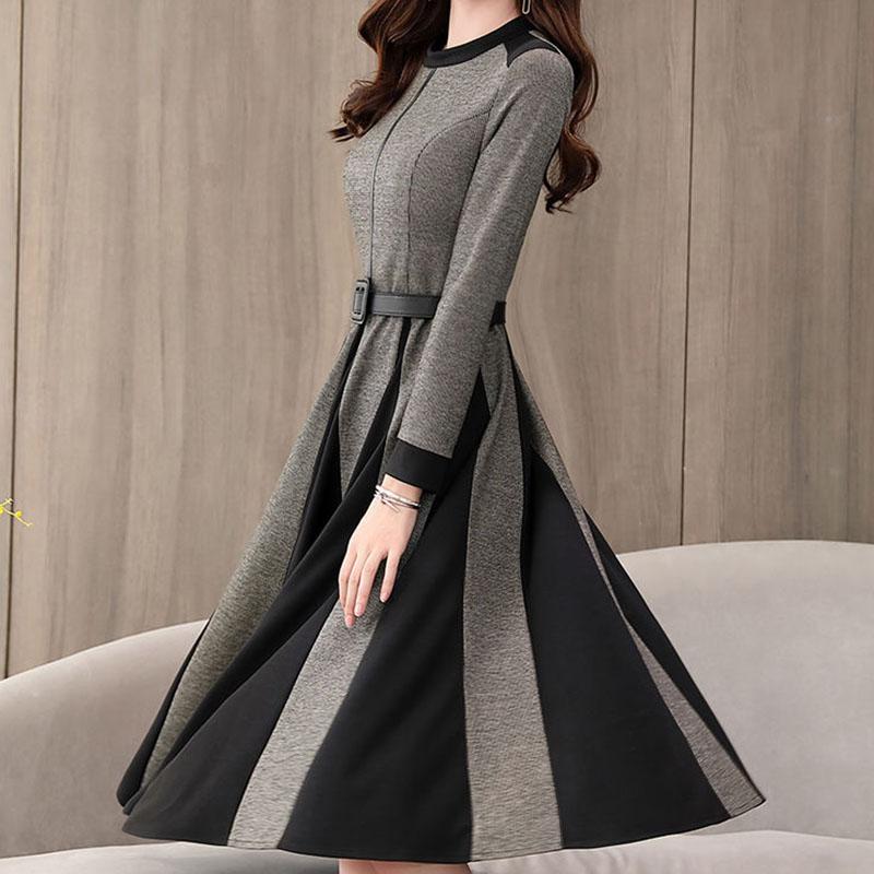 Spring and Autumn Noble Temperament Sweater Mid-length Fashion Simple Dress Round Neck Pullover Women's Base Dress