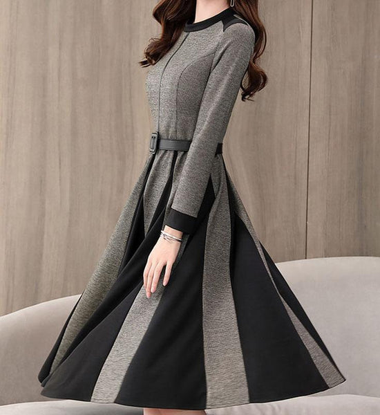 Spring and Autumn Noble Temperament Sweater Mid-length Fashion Simple Dress Round Neck Pullover Women's Base Dress