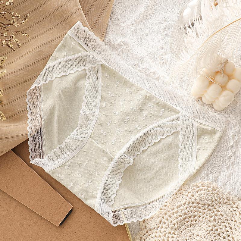 5Pcs/Set Women's Spring and Summer Large Size Causal Soft Briefs Low Waist Solid Color Seamless Lace Cotton Panties