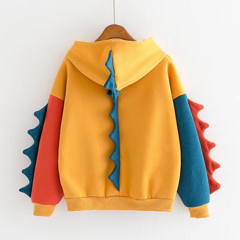 Hoodies Women Fashion Splice Dinosaur Print Sweatshirt Tops Casual Long Sleeve kawaii Clothes