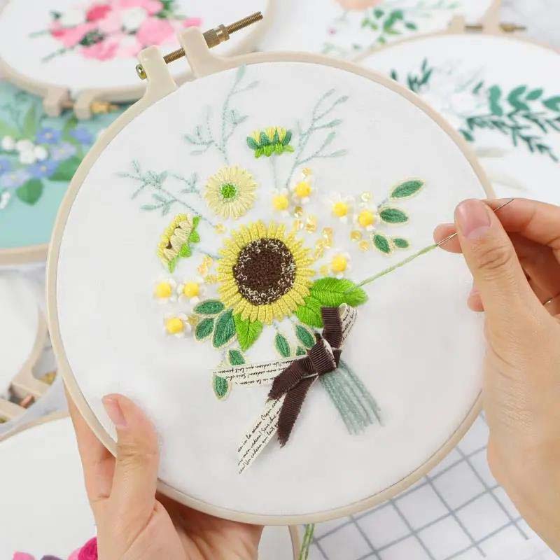 Embroidery Diy Spring, Summer, Autumn and Winter European Style Handmade Creative Production 3D Hand Bouquet Thread Embroidery