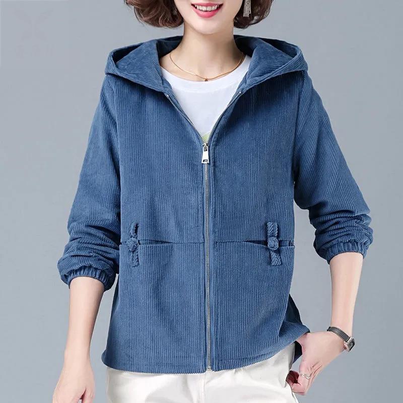 Short Coat Women's Spring and Autumn Large Size Casual All-match Corduroy Fabric Jacket