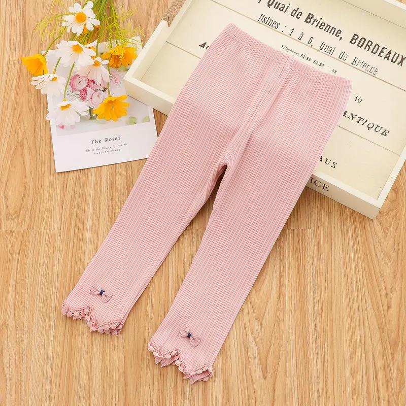 Girls' Leggings Children's Spring and Autumn Thin Bow Korean Cropped Trousers Baby Outer Wear and Inner Wear