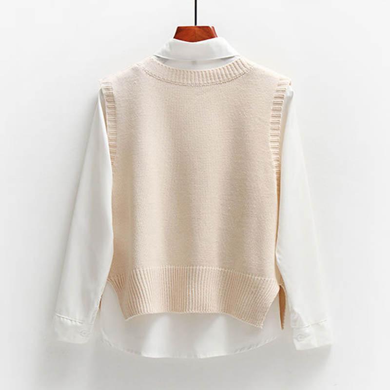 Women Tank Top Knitted Vest Sweater Pullover Autumn Winter Female Loose V-neck Knitted Women Sleeveless Sweater Casual Warm Vest