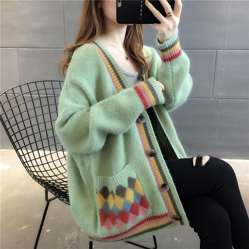 Loose-fitting Sweater Women's Trendy Wild Women's Women's Mid-length Sweater Cardigan Jacket