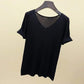 Spring Summer Women's Short Sleeve T-Shirt Female Ice Silk Knit Top V-Neck Loose Large Size Bottoming Shirt