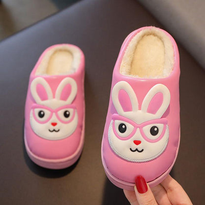 PU Children's Cotton Slippers Boys and Girls Middle and Small Children's Slippers Warm Shoes Winter Non-slip Soft-soled Slippers