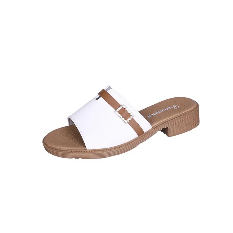 Sandals Slippers Women Korean Rhinestone One-word Slippers Thick Flat Heels All-match Casual Slippers All-match Simple Flip Flops Women Summer Shoes