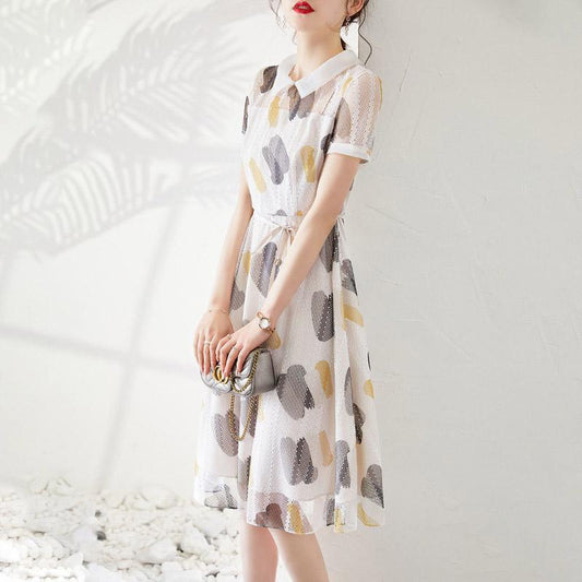 Summer Fashion Women 3/4 Sleeves Floral Printed Beach Dresses O-neck Organza Prom Party Dress