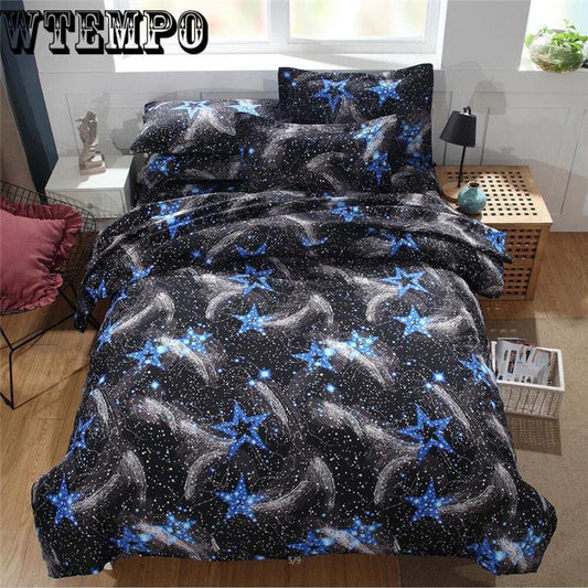 3D Bedding Sets Universe Outer Space Blue Galaxy Quilt Duvet Cover Bed Sheet Sell Pillowcase