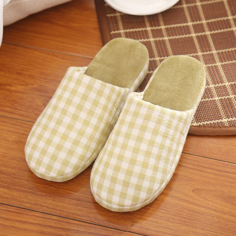 Autumn and Winter Pure Cotton Slippers Indoor Non-slip Soft-soled Shoes Warm Plaid Simple Plush Cotton Shoes