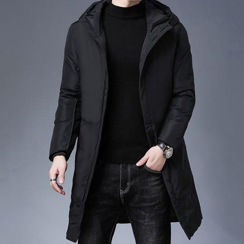 Winter Men's Down Jacket Mid-length Korean Style Slim Thick Hooded Warm Male White Duck Down Jacket