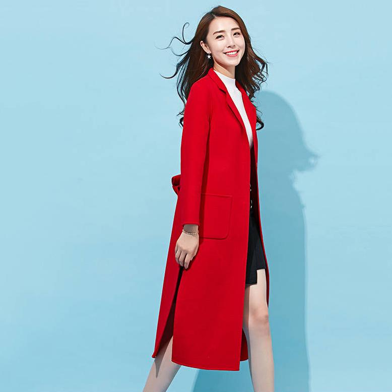 Women's Coat Fashion Wool Double-sided Cashmere Coat Woolen Overcoat Elegant Women Jacket with Belt