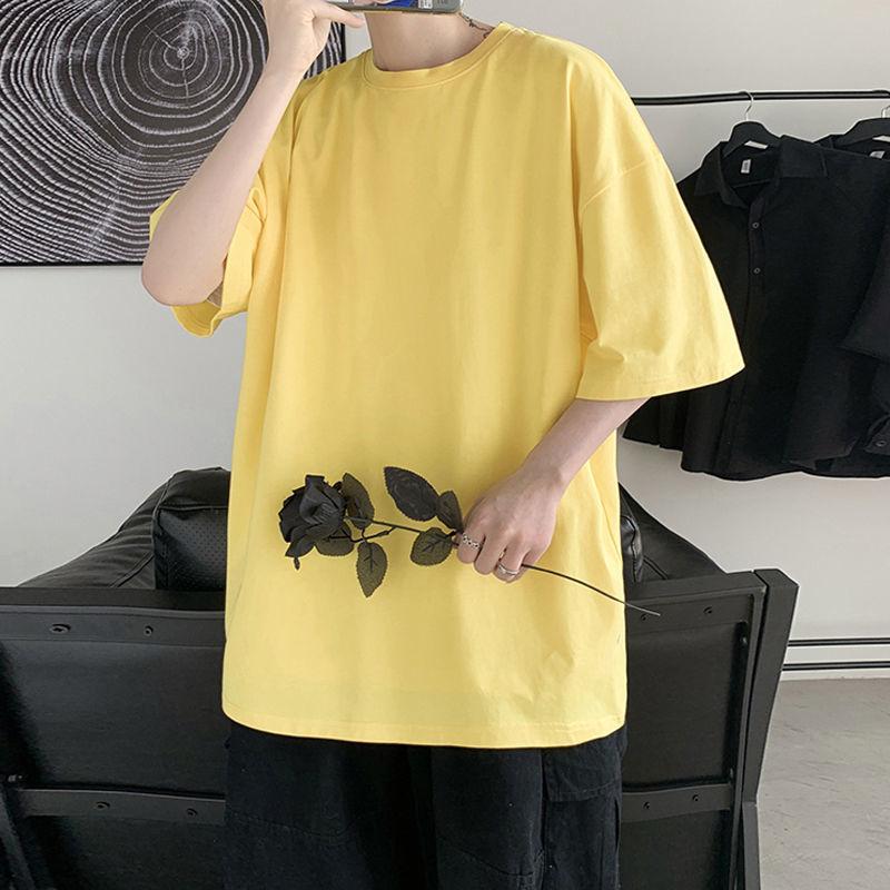 Trendy Short-sleeved T-shirt Men's Fat Large Size Loose Handsome Half Sleeve Young Middle School Students Five-point Sleeve