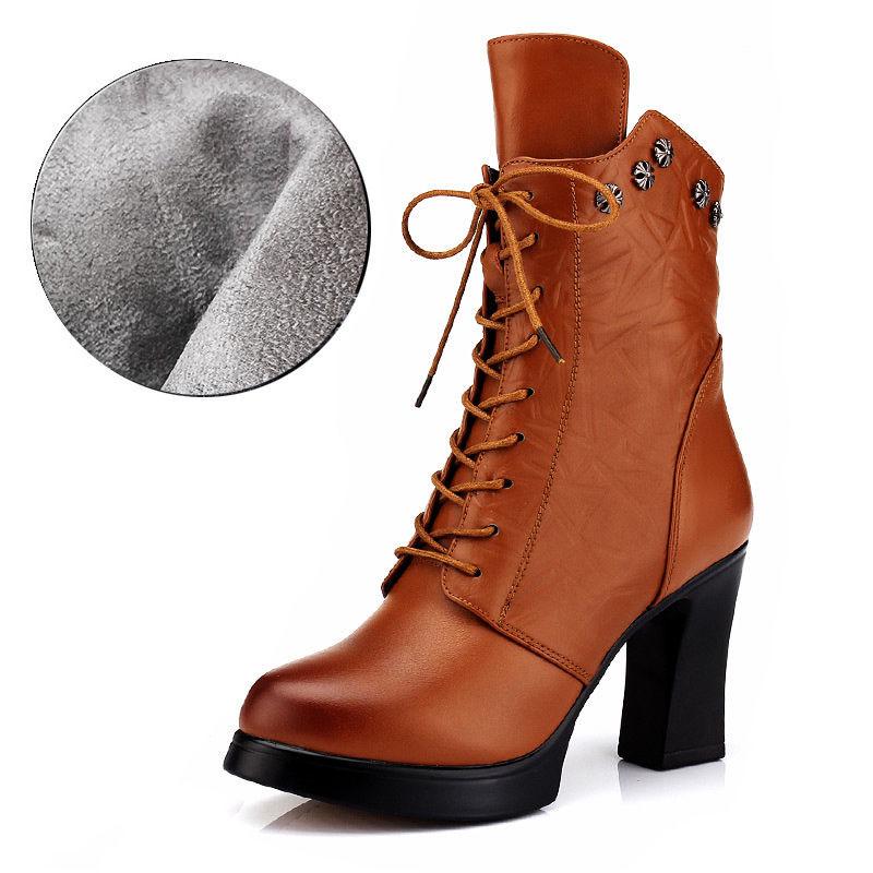 Genuine Leather Boots Ladies Footwear Women's Ankle Boots Women High Heels Booties women snow boots