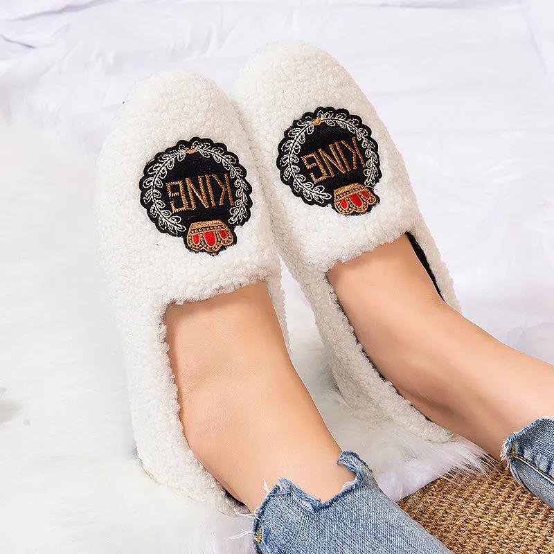 Peas Shoes Autumn and Winter Plus Fluffy Shoes Women's Flat-bottomed Warmth Casual Shoes Women's Moccasin Shoes Slip-on Lazy Shoes