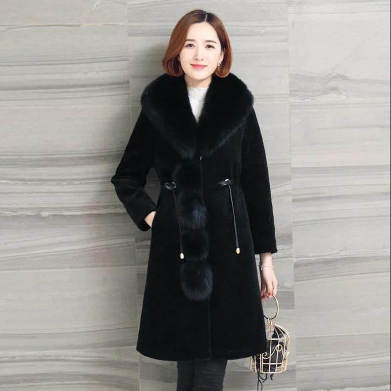 WTEMPO Sheep Shearing Fleece Coat Women Winter Mid-length Thickening Korean Loose Fleece Faux Fur Coat Women