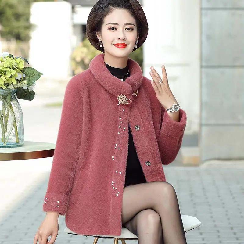 Mother Wear Autumn and Winter Coat Noble Imitation Mink Velvet Coat Middle-aged and Elderly Fashion Windbreaker