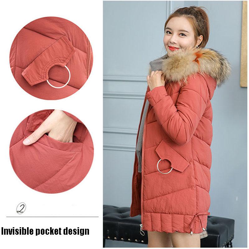 Winter Women Parkas Coats Casual Hooded Parka Jackets Warm Solid Zipper Plus Size Cotton-padded Coats with Colorful Fur Collar