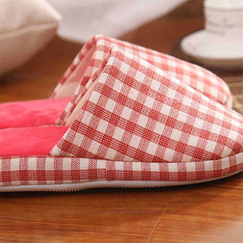 Autumn and Winter Pure Cotton Slippers Indoor Non-slip Soft-soled Shoes Warm Plaid Simple Plush Cotton Shoes