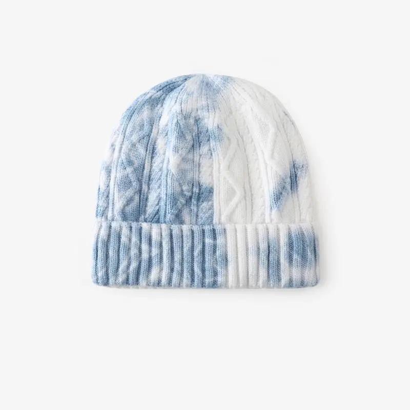 Hip Hop Hats Tie Dye Fashion Streetwear Knit Skullies Beanies 2021 New Autumn Winter New Men's Beanies Hat Brimless Female Knitted Cuff Skullies Caps