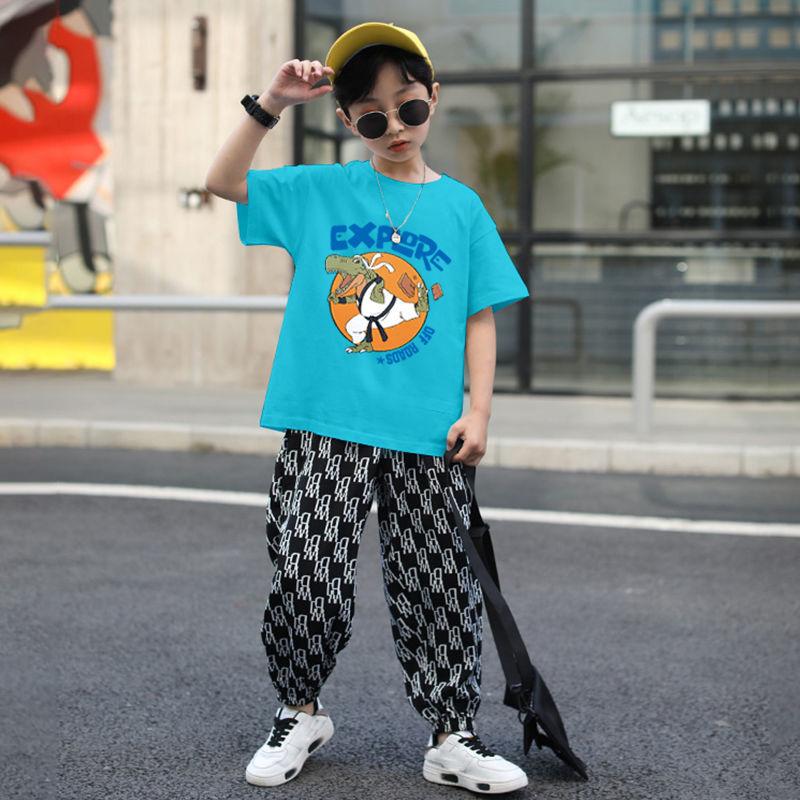 Boys' Summer Suits Big Children's Cotton T-shirts Children's Loose Casual Anti-mosquito Pants