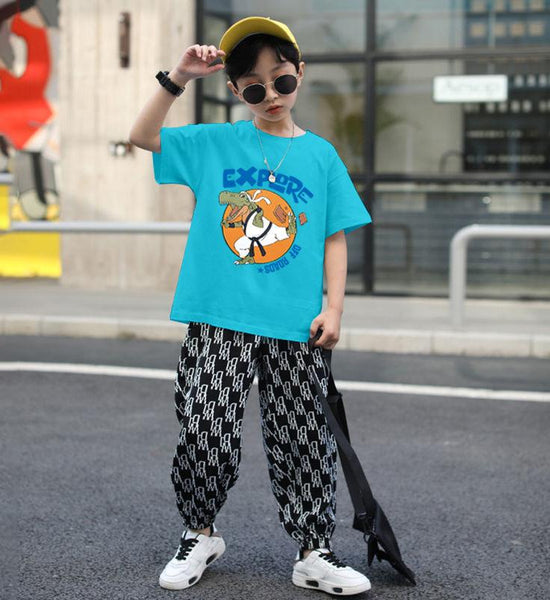 Boys' Summer Suits Big Children's Cotton T-shirts Children's Loose Casual Anti-mosquito Pants