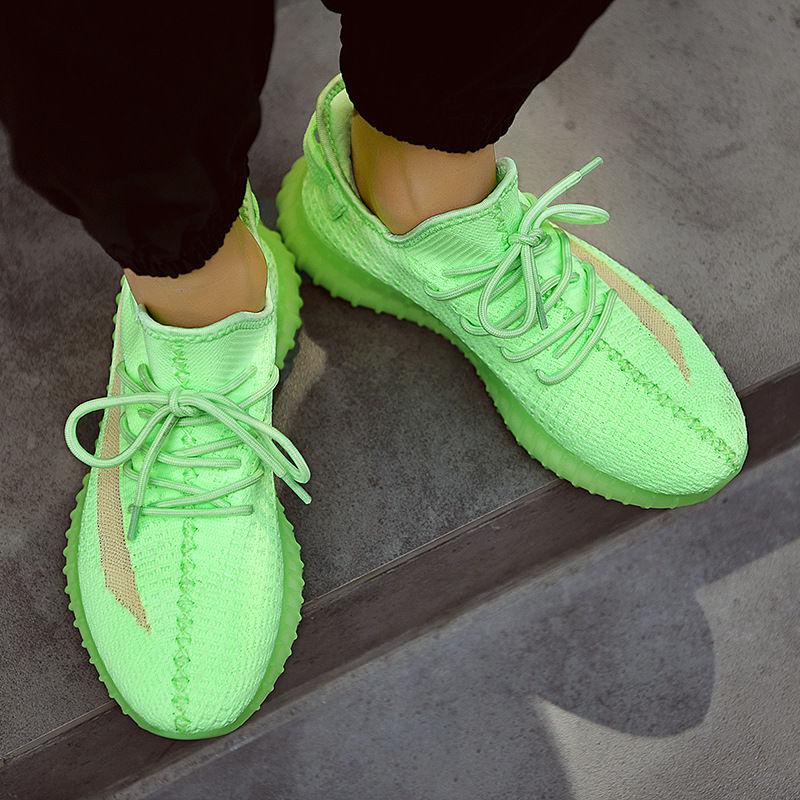 Men's shoes fluorescent green luminous breathable running couple shoes Flying woven mesh sneakers