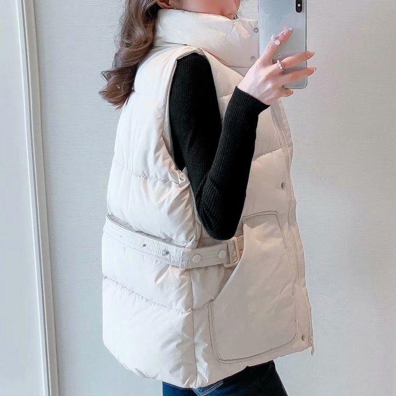 Autumn and Winter Solid Color Casual Down Cotton Vest Korean Version Loose Large Size Stand Collar Thickened Female Jacket