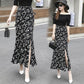 Small Daisy Slit Fishtail Skirt Floral Half-length Skirt Female Summer High Waist A-line Bag Hip Long Skirt Chiffon Bag Hip Slit Skirt / Bag Hip Skirt