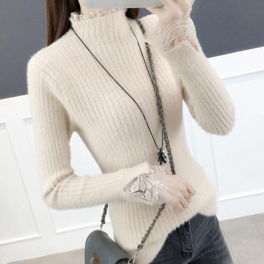 Half-high Collar Mink Velvet Women's Sweater Bottoming Shirt with Autumn and Winter Tight-fitting Sexy and Thin Korean Women's Top Sweater