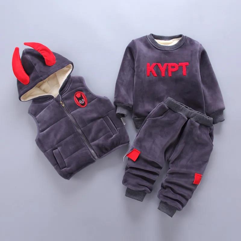 Children's Clothing Winter Clothe Thickening Baby Children's Cotton-padded Suit Three-piece Suit Boys and Girls Baby Clothes Plus Velvet Thickening