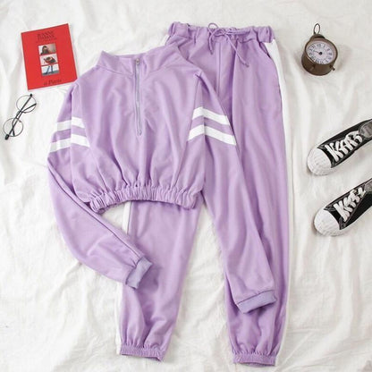 Spring and Autumn Loose Solid Color Western-style Casual Sportswear Suit Women's Short Sweater Pants Two-piece Set