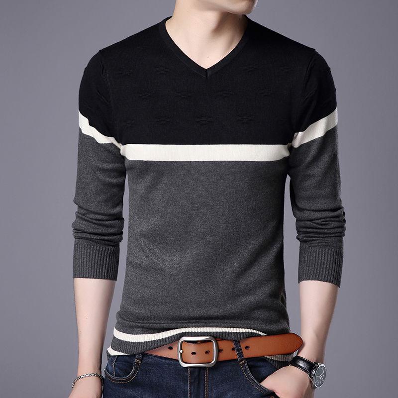 Sweater Mens Pullover Striped Slim Fit Jumpers Pull Homme Cashmere Sweater Casual Men Clothes