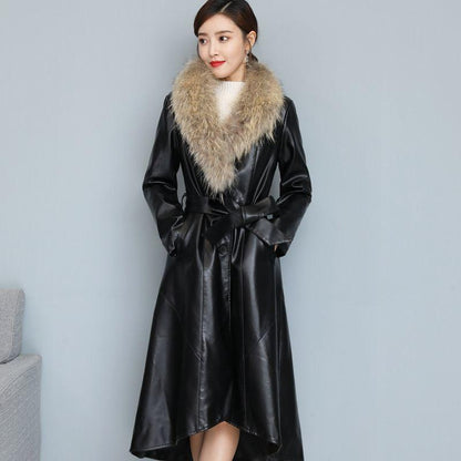 Winter Women's Fur Coat  Plush Thickening Medium Length Women's Leather Coat Slim Closing Woman Parka Coat