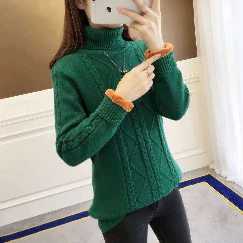 High neck sweater women's autumn and winter fashion Slim sweater large size cold warm sweater