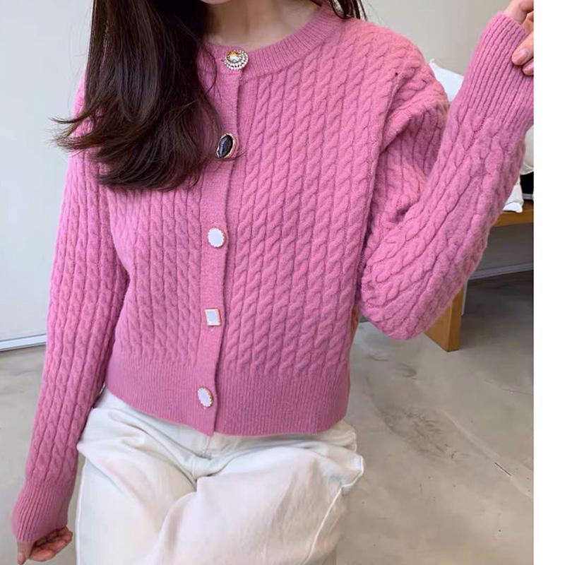 Personalized High-waist Knitted Cardigan Autumn and Winter Casual Solid Color Sweater