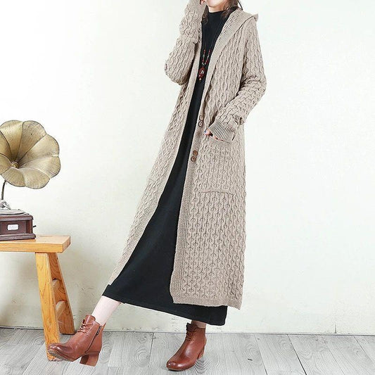 Hooded Sweater Women Loose Jacket Autumn and Winter Long Thick Knitted Cardigan Korean Version of Solid Color Twist Outside