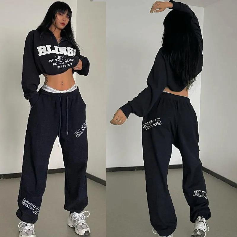 Jazz Street Dance HIPHOP Side Print Har Harly Dance Sports Pants Female Casual Straight Beam