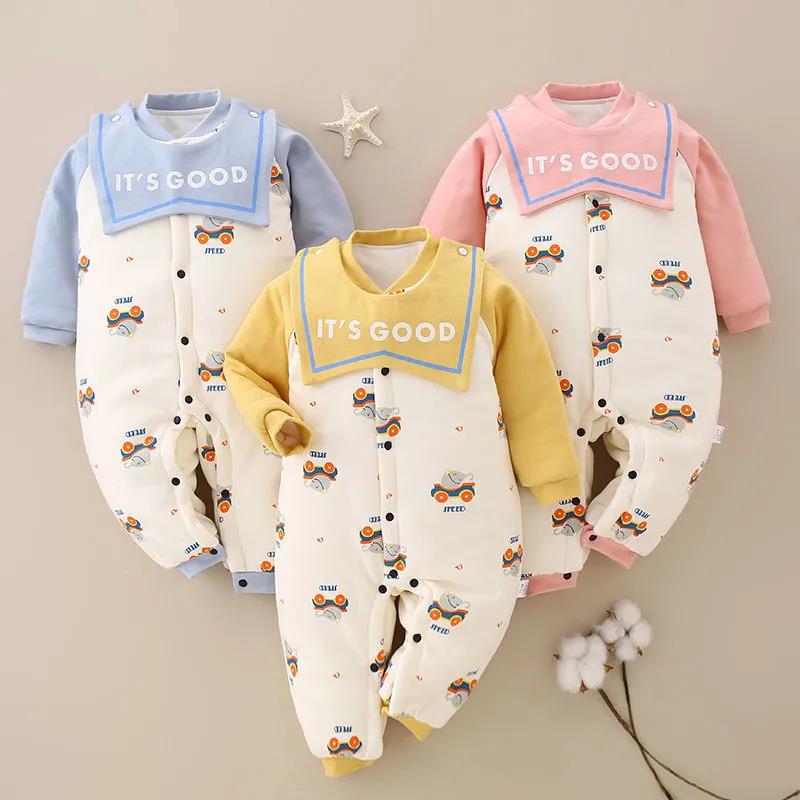 Baby Jumpsuit Thickened Warm and Foreign Style Newborn Autumn and Winter Handsome New Male and Female Baby Cotton Clothes