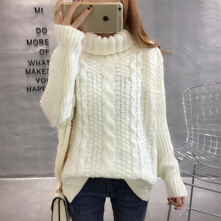 Pure white sweater female spring and autumn long-sleeved sweater warm thick sweater high collar