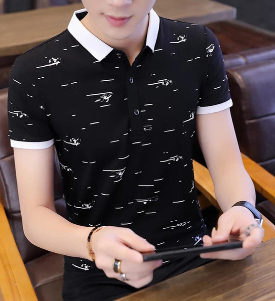 Summer Men's Short-sleeved T-shirt New Lapel Cotton Slim-fit    Shirt Trend Top