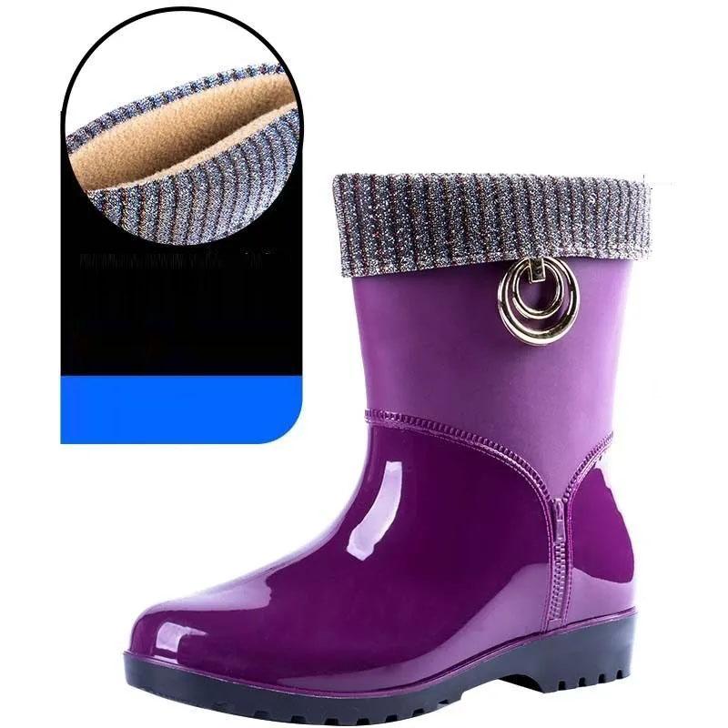 Rain Boots Women's Warm Low-tube Rubber Boots Mid-tube Water Shoes Kitchen Non-slip Rain Boots Plus Velvet Detachable Rubber Shoes