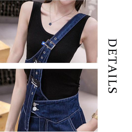 Summer Denim Jumpsuit Woman Jeans Long Romper Pants Zipper Pockets Sleeveless Adjusted Overalls Jeans Trousers