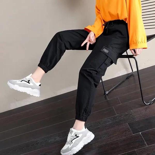 Women Summer Large Size Overalls Loose Solid Color Cropped Pants High Waist Elastic Thin Sports Pants