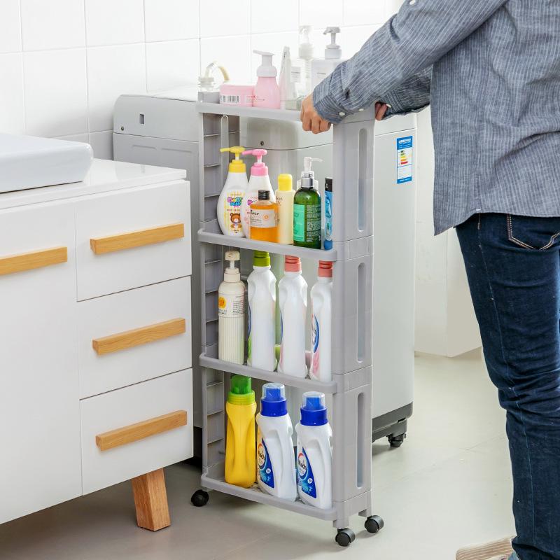 3/4 Layer Kitchen Storage Rack Fridge Side Shelf Removable with Wheels Bathroom Organizer Holder