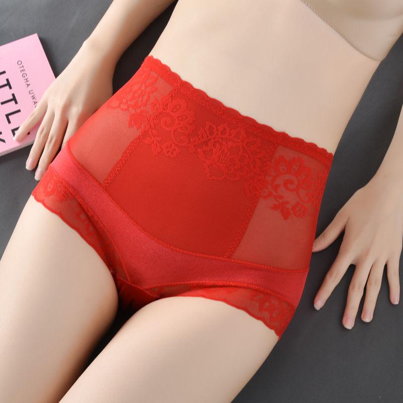 Women's High Waist Abdomen Lace Underwear Sexy Antibacterial Cotton Crotch Panties Body Sculpting and Hip Lift Plus Size Briefs